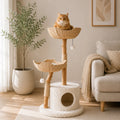 Oak Whisper - Modern Cat Tree with Natural Wood Posts & Cozy Condo
