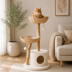 Oak Whisper - Modern Cat Tree with Natural Wood Posts & Cozy Condo