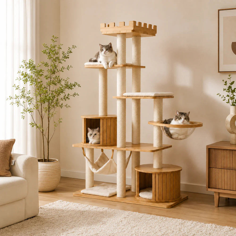 176cm Castle Oak Versatile Space Bowl Cat Tree