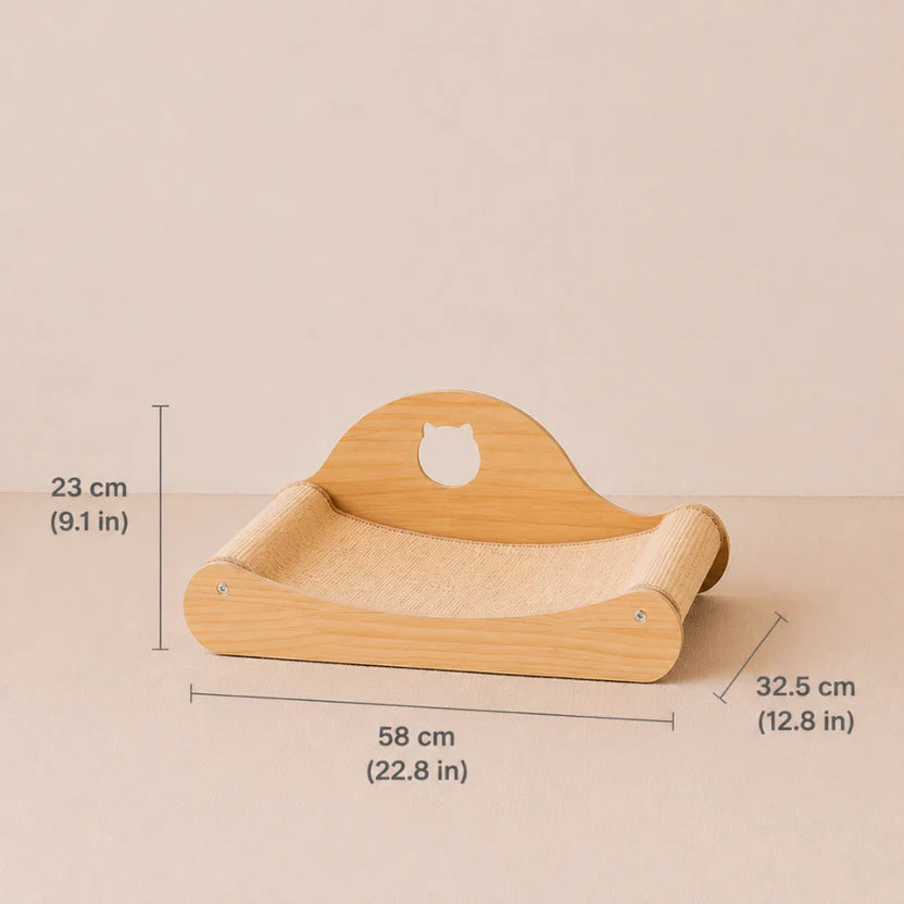 Purr Lounge - Wooden Cat Scratcher Bed with Curved Lounger