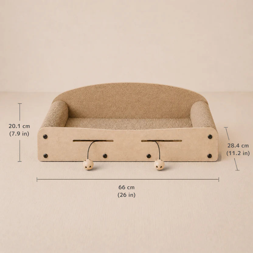 Lazy Paws - Cardboard Cat Scratcher Bed with Hanging Toy Balls for Indoor Cats
