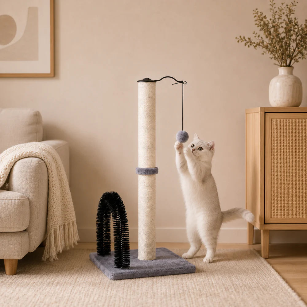 Purr Palace – Cat Scratching Post with Grooming Arch & Toy
