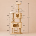Claw Castle - Wooden Cat Tree Scratching Post Tower with Bubble Hammock & Condos