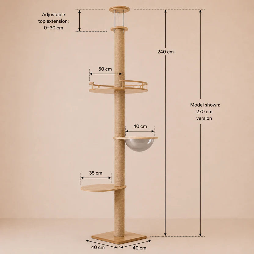 Peak Paws - Wooden Cat Tower with Climbing Platforms and Scratcher
