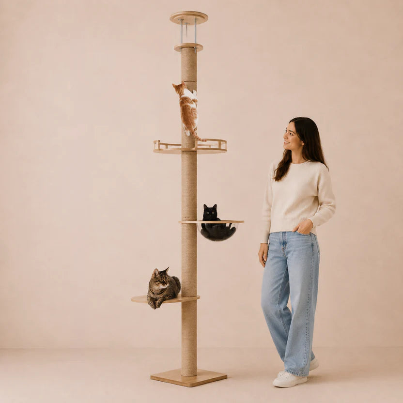 Peak Paws - Wooden Cat Tower with Climbing Platforms and Scratcher
