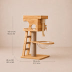 Solid Wood Cat Tree with Condo, Acrylic Bowl & Ladder