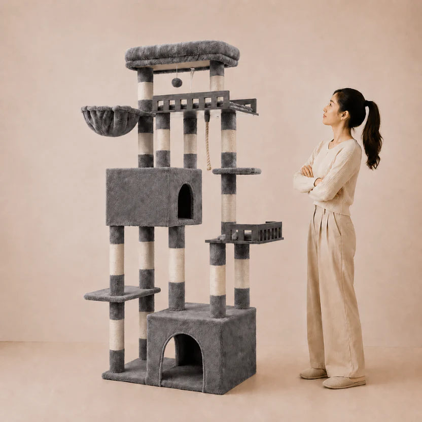 Cozy Grove - Heavy Duty Cat Tree Tower with Hammock, Condos & Climbing Posts