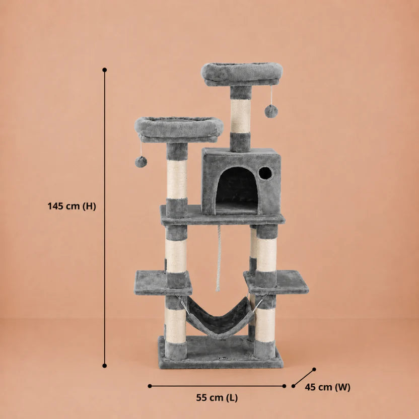 Cat Tree with Condo, Tunnel & Hammock Bed