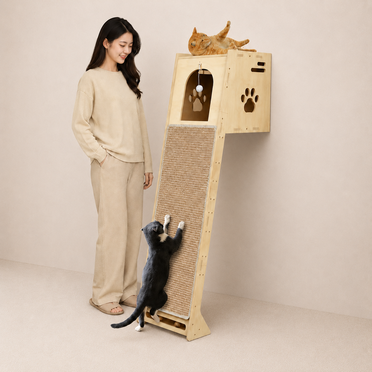 Multi-Level Indoor Cat Tree Tower with Scratching Posts & Ladder