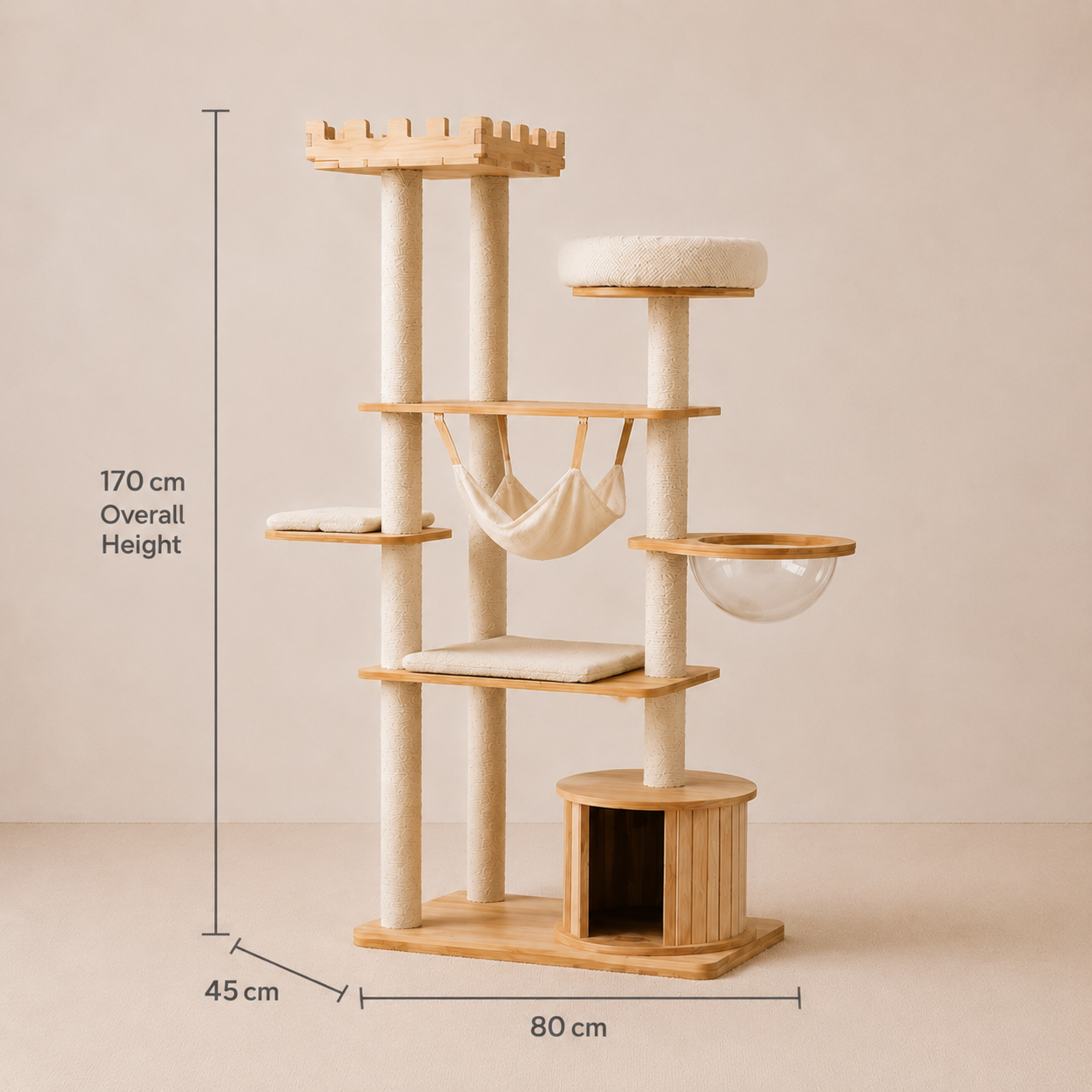 170cm Castle Oak Prestige Space Bowl Cat Tree