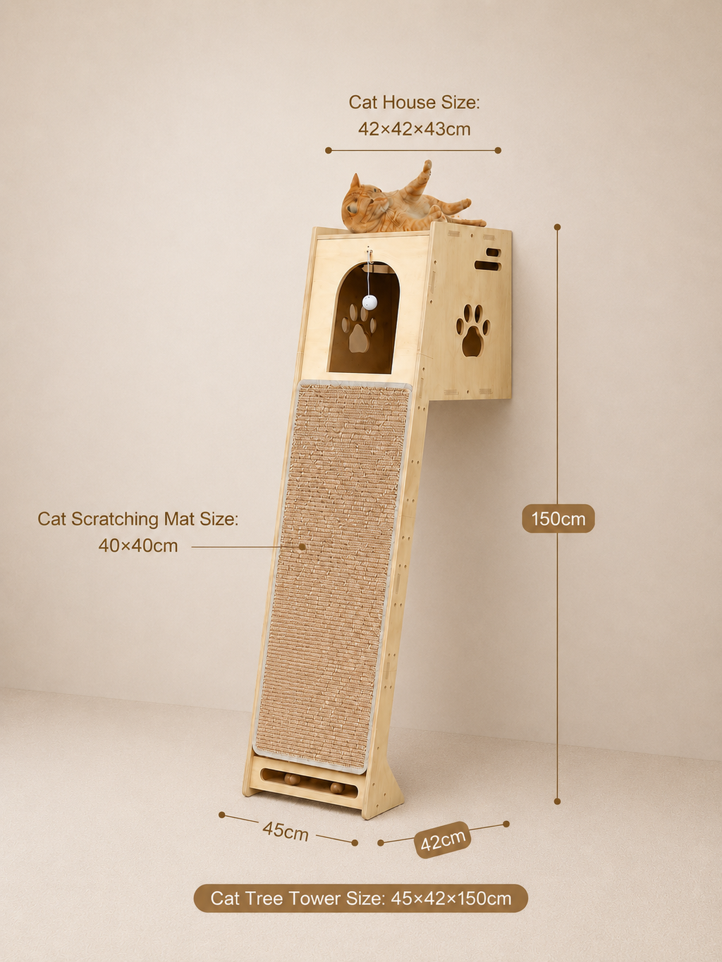 Multi-Level Indoor Cat Tree Tower with Scratching Posts & Ladder
