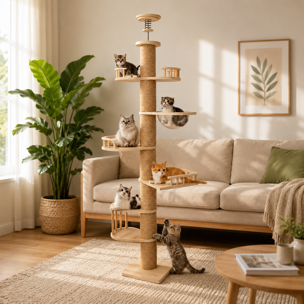 Floor to Ceiling Cat Tree Tall Cat Tower