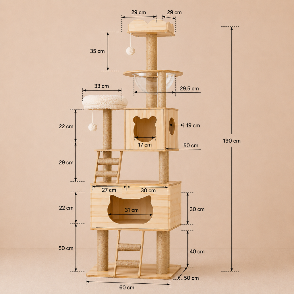 Cat Tree Scratching Post Scratcher Tower Wood Condo House Bed Large 190CM