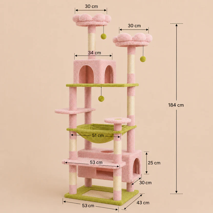 Cozy Canopy – Covered Cat Tree with Scratching Posts & Hammock