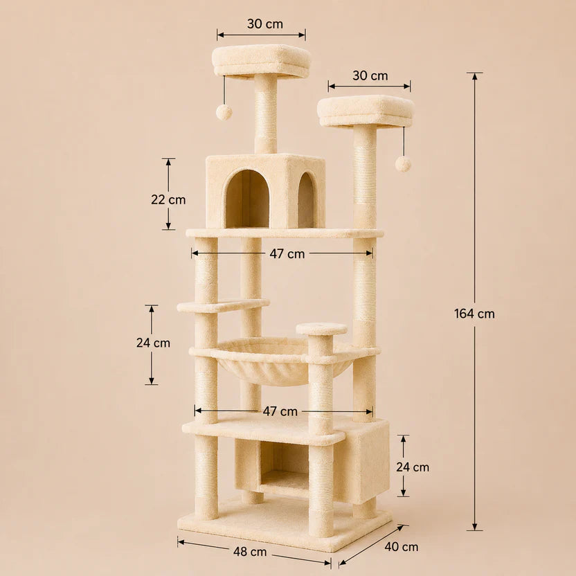 Cozy Canopy – Covered Cat Tree with Scratching Posts & Hammock