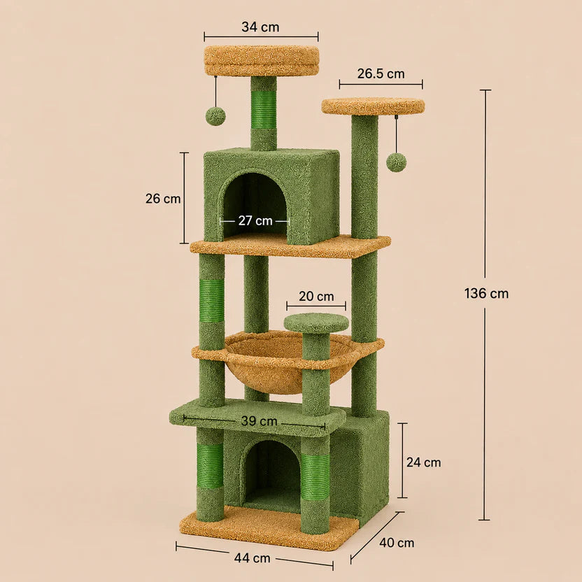 Cozy Canopy – Covered Cat Tree with Scratching Posts & Hammock