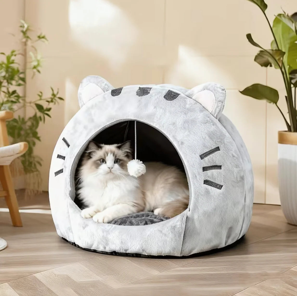 Urban Paws- Cozy Hooded Plush Cat Cave Bed