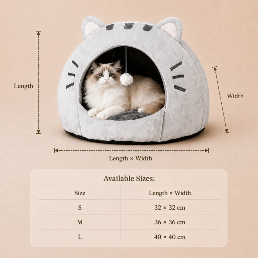 Urban Paws- Cozy Hooded Plush Cat Cave Bed