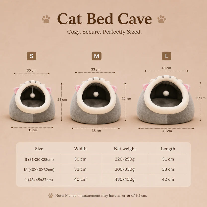 Bliss Haven - Cute Cozy Enclosed Soft Cat Cave Bed for Comfort