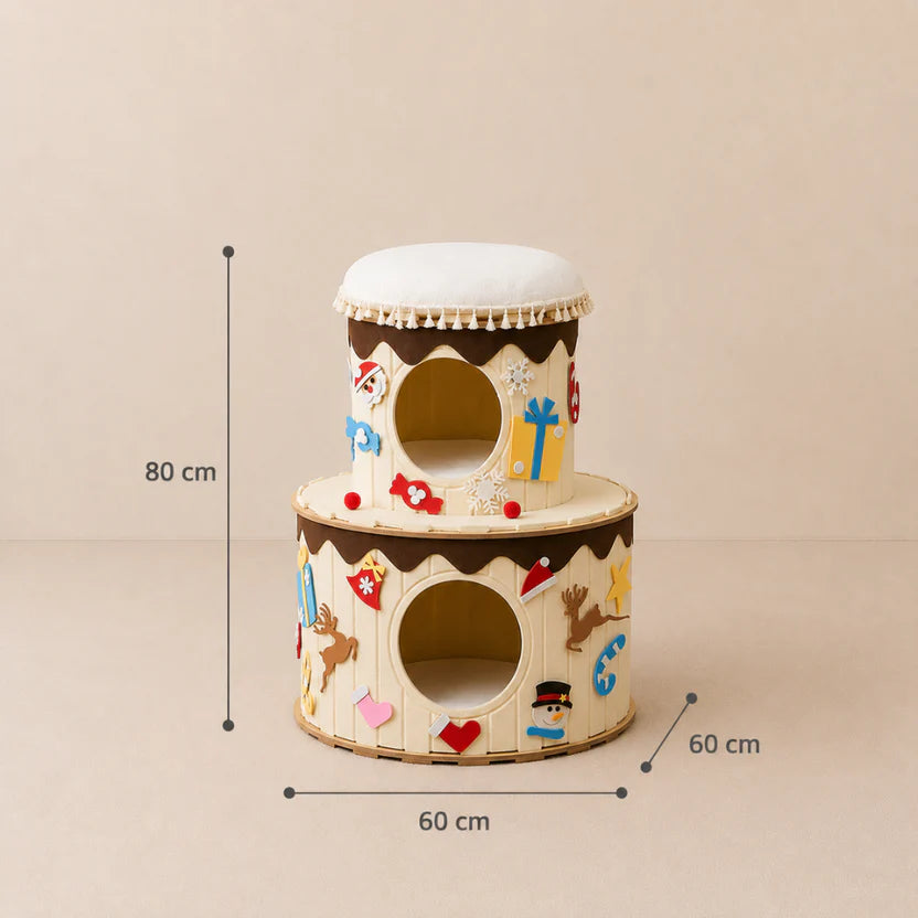 Sweet Retreat - Double Layer Cake Cat House with Plush Perch