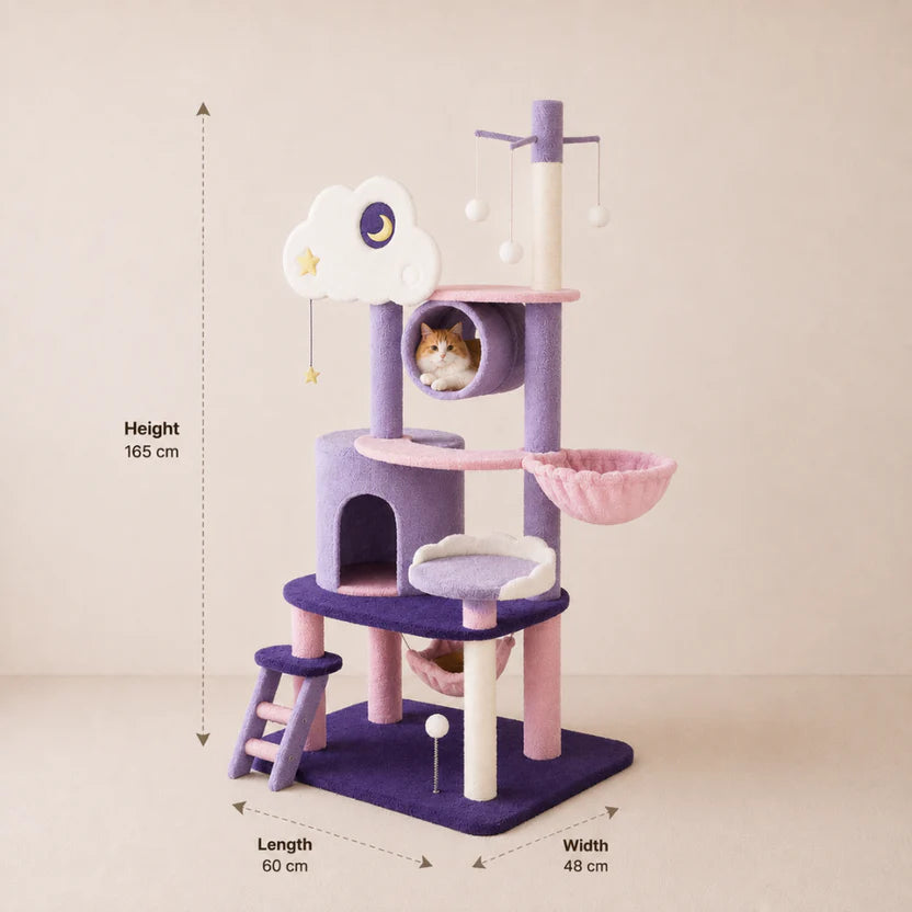Celestial Nest - Fantasy Cat Tree Tower with Cloud, Canopy, Ladder & Play Features