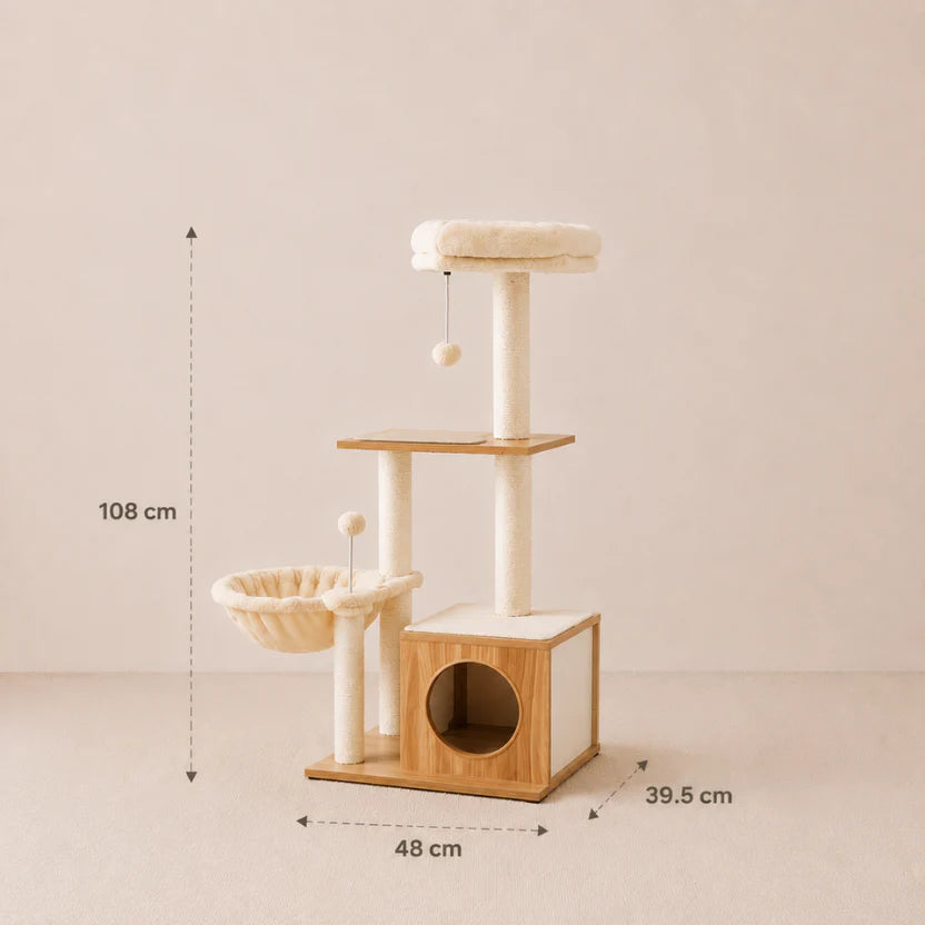Cozy Grove - Modern Cat Tree with Cozy Condo & Hammock Basket