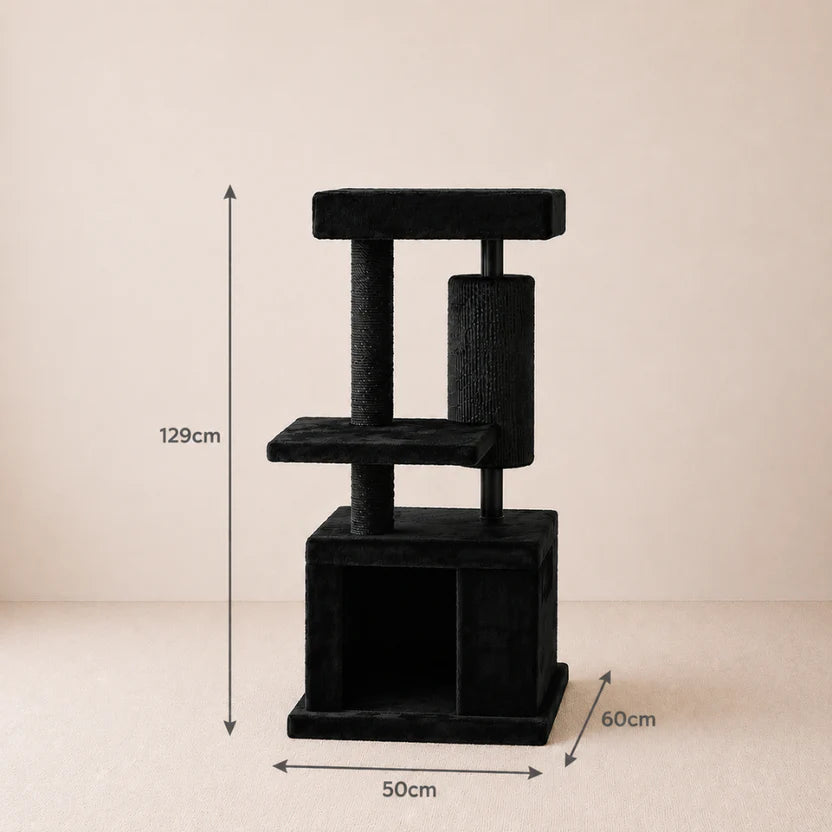Noir Haven - Cat Tree Tower with Scratching Barrel & Lounge Bed