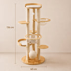 Scandi Nest - Wooden Cat Tower with Bubble Bed & Plush Hammock