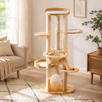 Scandi Nest - Wooden Cat Tower with Bubble Bed & Plush Hammock