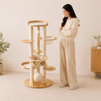 Scandi Nest - Wooden Cat Tower with Bubble Bed & Plush Hammock