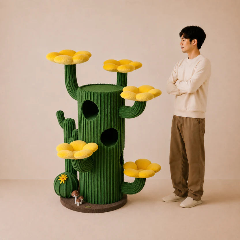 Desert Bloom - Luxe Cactus Cat Tree with Flower Perches & Condo