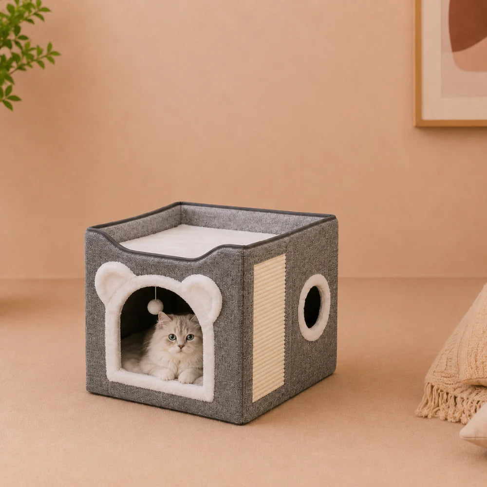 Cozy Cube - Luxury Double-Layer Cat Condo Bed