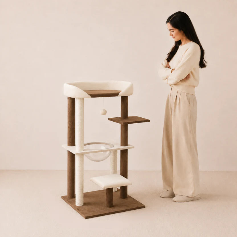 Cozy Nook - Luxury Japanese-Style Cat Tree with Large Bed