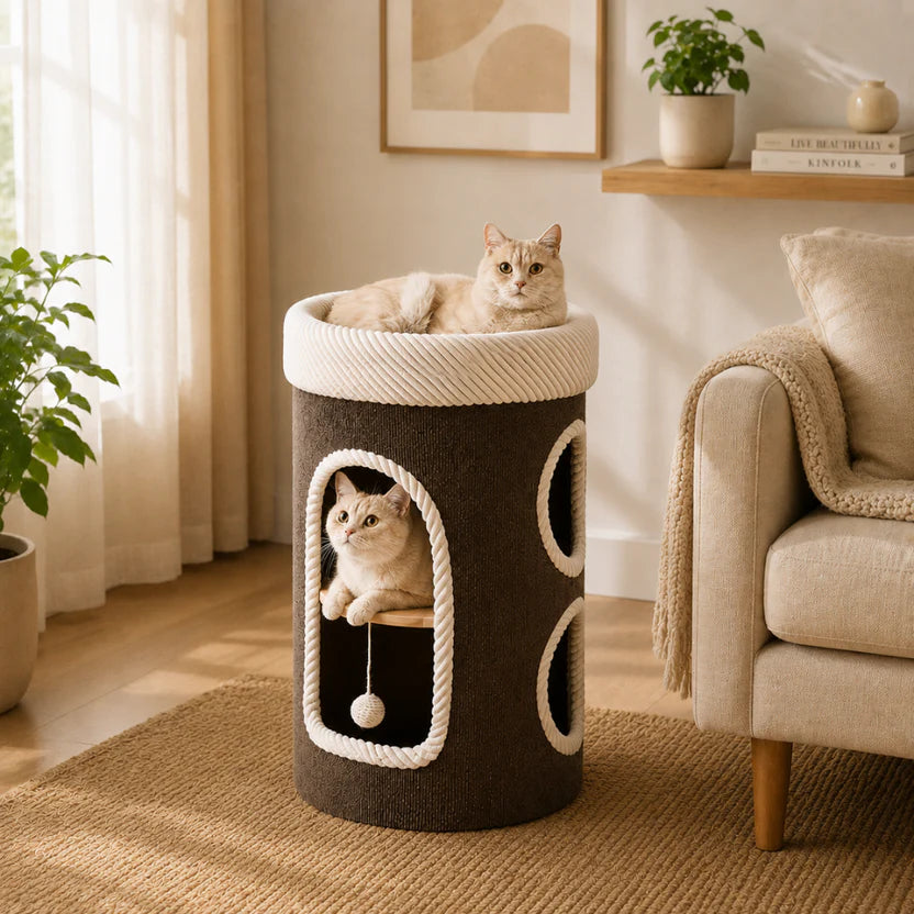 Cuddle Castle - 3-Level Cat Tower with Cozy Bed & Hideaway