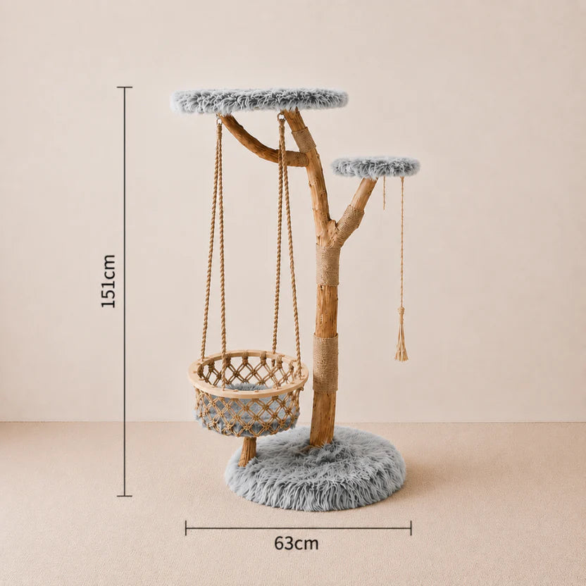 Forest Escape - Modern Cat Tree with Hanging Hammock Basket