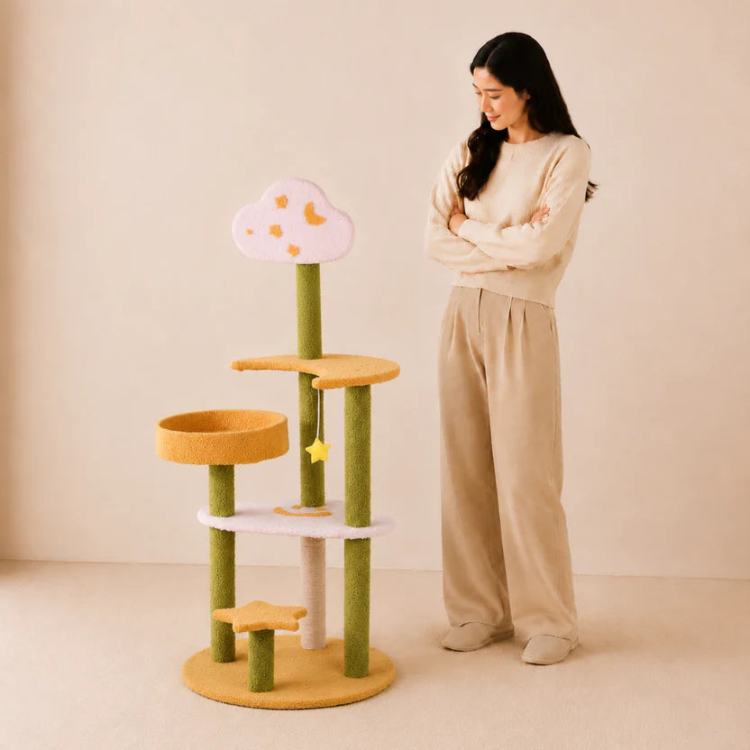 Dreamy Skies - Cloud Cat Tree Tower with Moon & Stars Perches