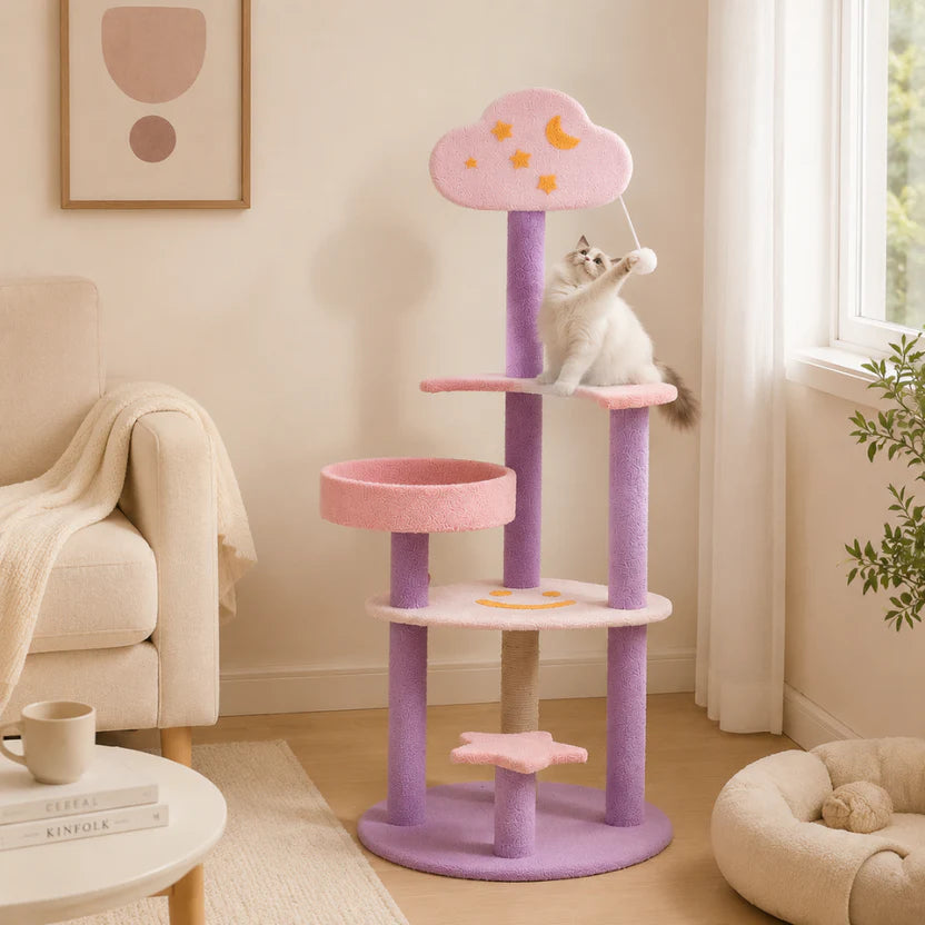 Dreamy Skies - Cloud Cat Tree Tower with Moon & Stars Perches