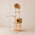 Coastal Haven - Premium Solid Oak Wood Cat Tree with Woven Rattan Beds
