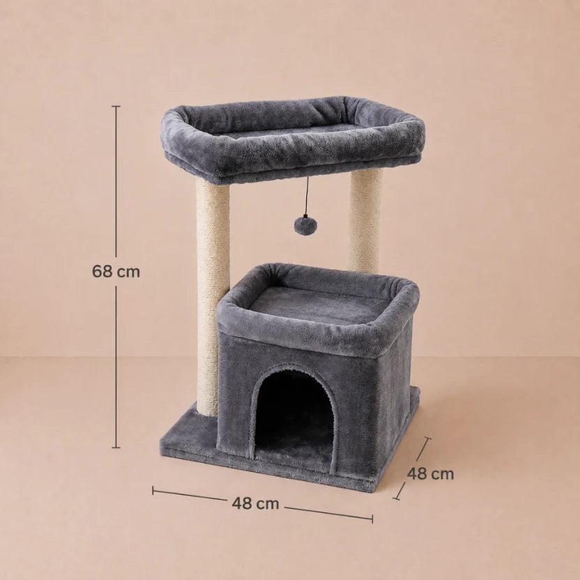 Comfy Cabin - Cat Tree Tower and Scratcher with Plush Lounge & Condo