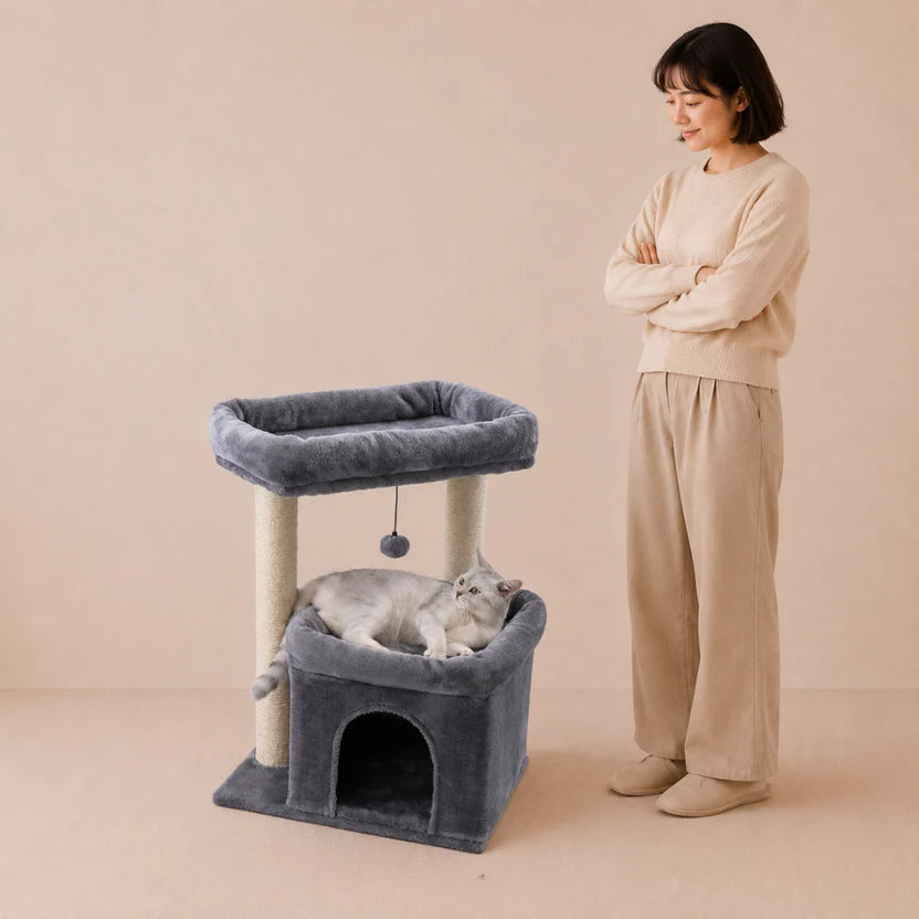 Comfy Cabin - Cat Tree Tower and Scratcher with Plush Lounge & Condo