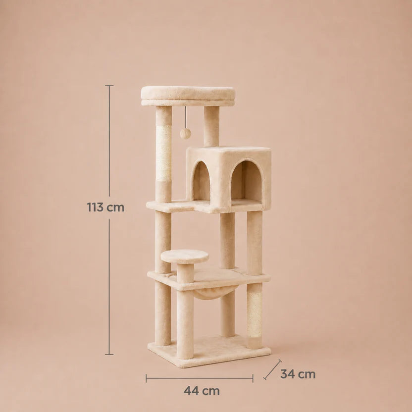 Kitty Gym - Multi Level Cat Tree Scratching Tower with Hammock & Condo