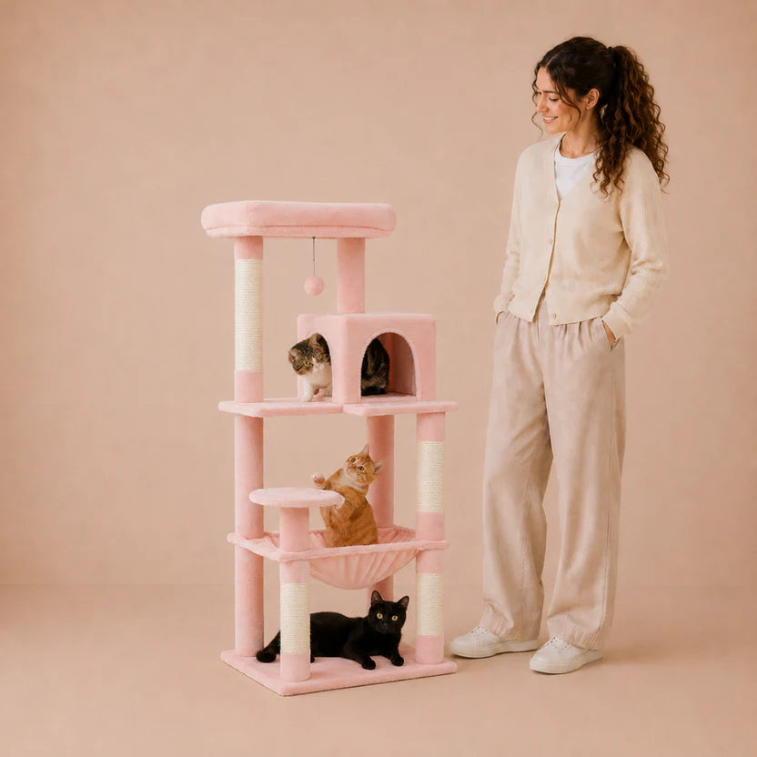 Kitty Gym - Multi Level Cat Tree Scratching Tower with Hammock & Condo