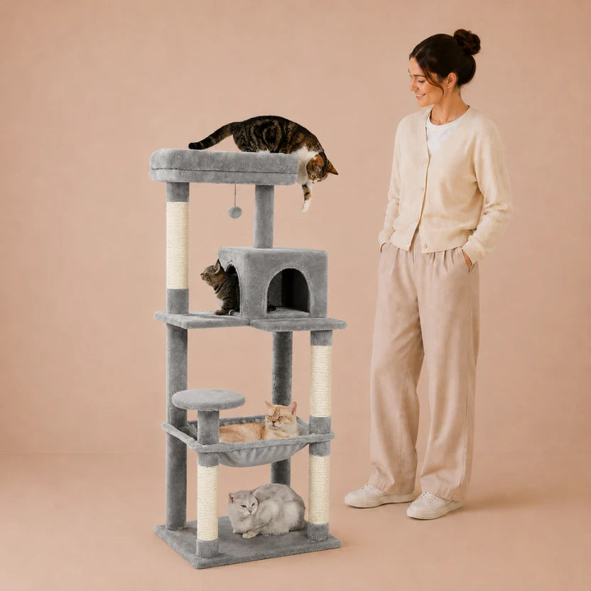 Kitty Gym - Multi Level Cat Tree Scratching Tower with Hammock & Condo