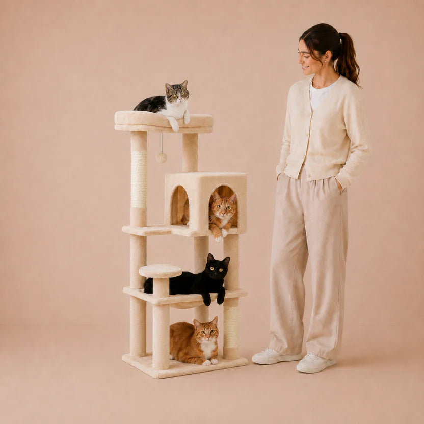 Kitty Gym - Multi Level Cat Tree Scratching Tower with Hammock & Condo