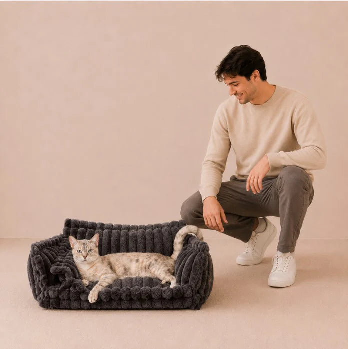 Snoozy Dream - Calming Cozy Cat Sofa Bed With Bolster