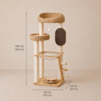 Gentle Haven - Solid Oak Wood Cat Tree with Handwoven Rattan Canopy