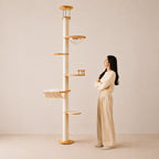 Infinity Climb - Solid Wood Floor-to-Ceiling Cat Tree Tower with Hammock