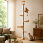 Infinity Climb - Solid Wood Floor-to-Ceiling Cat Tree Tower with Hammock