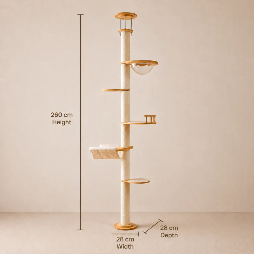 Infinity Climb - Solid Wood Floor-to-Ceiling Cat Tree Tower with Hammock