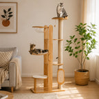 Skyline Perch - Multi-Level Solid Wood Cat Tower with Hammock & Scratcher